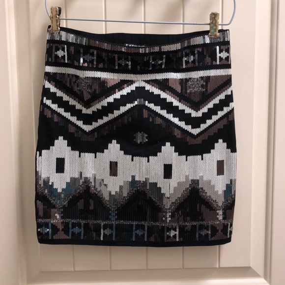 Express Dresses & Skirts - Express Black/White/Silver Sequined Skirt (S)